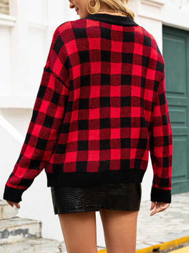 Knit Plaid Street Single Breasted Sweater