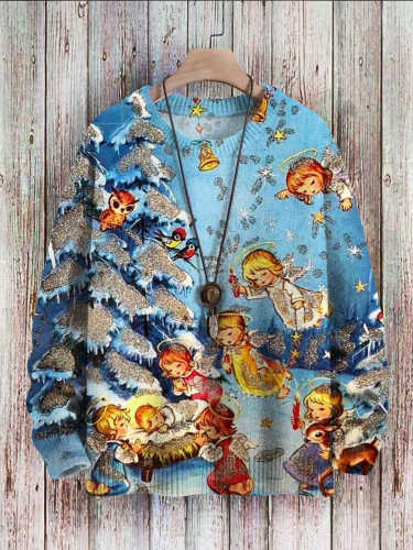 Christmas Cute Children Wish Art Print Knit Pullover Casual Sweatshirt