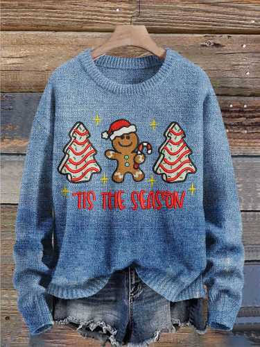 Retro Christmas Tree Tis The Season Cookies Art Print Knit Pullover Sweater