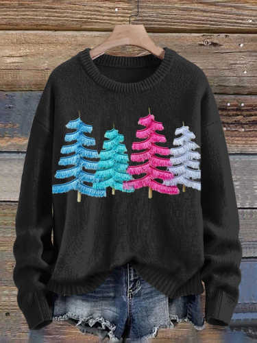 Christmas Tree  Print  Knit Pullover Sweater