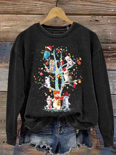 Christmas Cute Cat Tree Print Sweatshirt