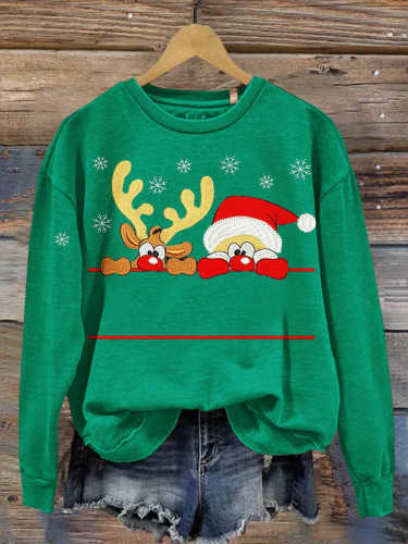 Christmas Deer Santas Art Design Print Casual Sweatshirt