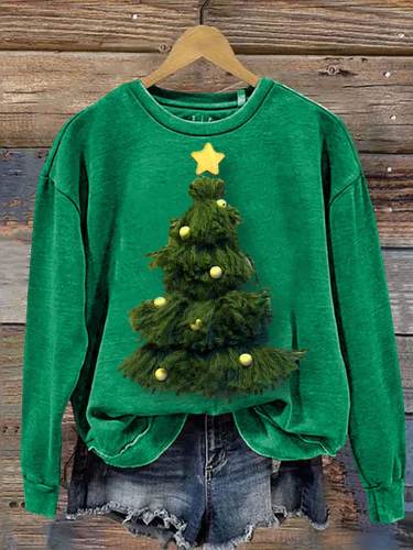 Christmas Tree Print Casual Sweatshirt
