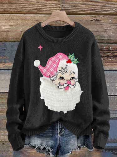 Christmas Santa  Print  Knit Pullover Sweater