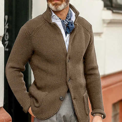 Men's stand collar cardigan knitted sweater - 23316