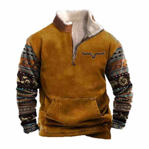 Vintage Western Cowboy Zipper Fleece Neck Sweatshirt - 23217