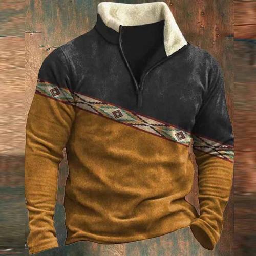 Vintage Western Cowboy Zipper Fleece Neck Sweatshirt - 23218