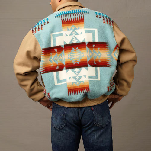 Vintage Color Contrast Ethnic Zip-Up Jacket