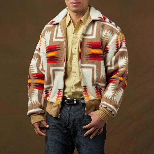 Vintage Khaki Ethnic Zip-Up Jacket