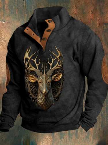 Men's Retro 3D Elk Print Sweatshirt