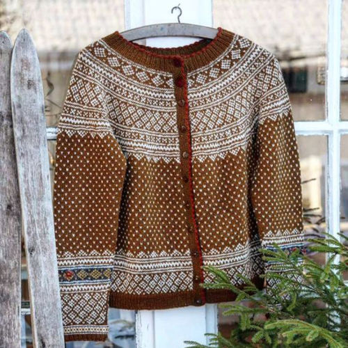 Vintage Tribal Floral Button Icelandic Printed Cozy Sweater