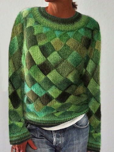 Gradient Geometric Knit Art Cozy Sweater