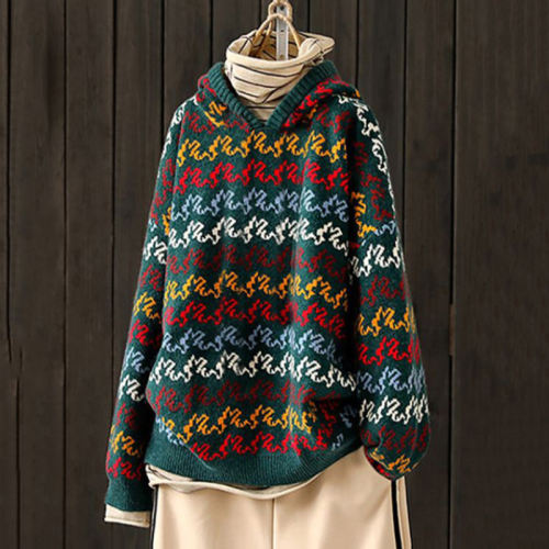 Christmas Contrast Wave Print Hooded Sweater