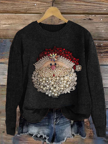 Christmas Santa Claus Jewel Art Cozy Knit Sweater