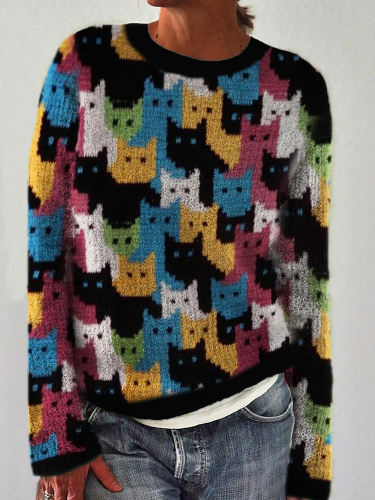 Colorful Cats Knit Art Cozy Sweater