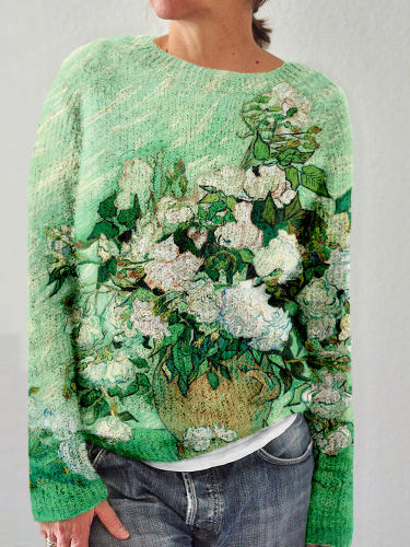 A Vase Of Roses Art Painting Cozy Sweater