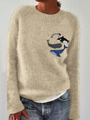 Species of Whales Embroidery Art Cozy Sweater