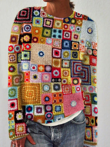 Colorful Geometric Crochet Art Cozy Sweater
