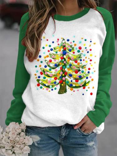 Women's Merry Christmas Colorful Christmas Tree Print Sweatshirt
