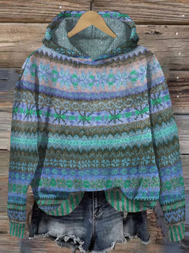 Ethnic Print Vintage Hooded Sweater
