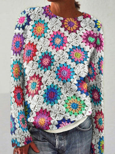 Vintage Afghan Blanket Woven Printed Knitted Sweater