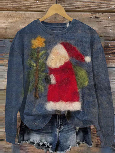 Christmas Santa Printed Round Neck Casual Sweatshirt