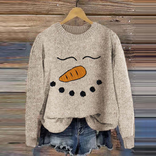 Christmas Snowman Round Neck Casual Sweater