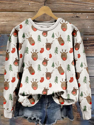 Christmas Reindeer Friends Graphic Comfy Sweatshirt