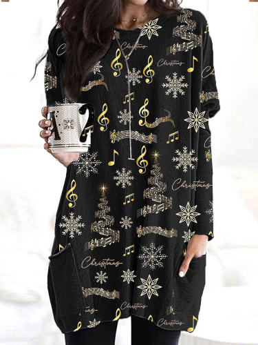 Gold Music Notes Snowflake Christmas Cozy Casual Top