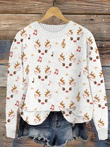 Christmas Funny Reindeer Music Notes Cozy Knit Sweater