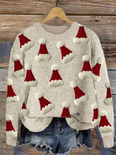 Christmas Hats Pattern Fleece Art Cozy Knit Sweater