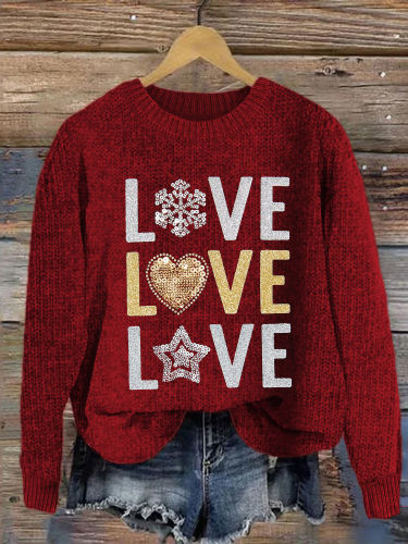 Christmas Love Glitter Sequin Cozy Knit Sweater