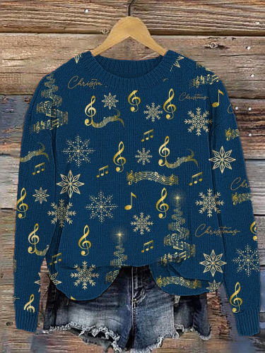Gold Music Notes Snowflake Christmas Cozy knit Sweater
