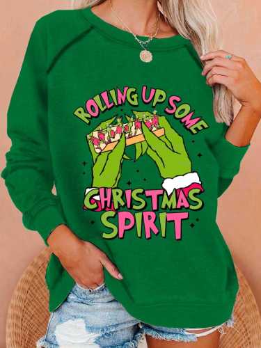 Women's Rolling Up Some Christmas Spirit Print Round Neck Sweatshirt