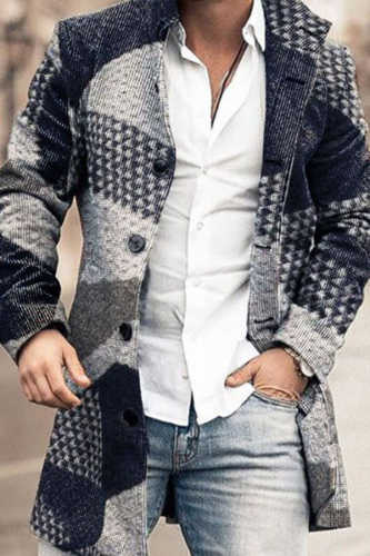 New Men's Woolen Stand Collar Mid-length Casual Coat with Pockets