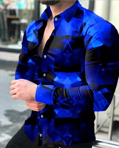 Men's Fashion Printed Long Sleeve Lapel Shirt