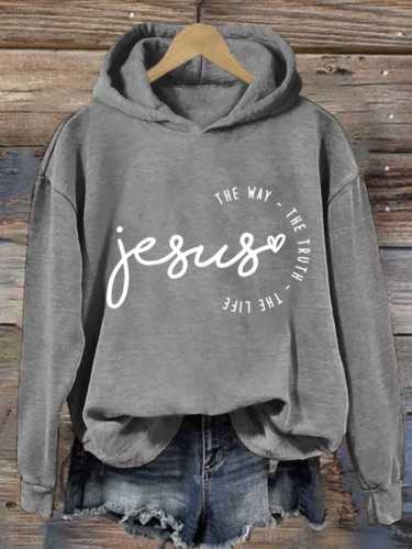 Women's Jesus The Way The Truth The Life Print Hoodie Long Sleeve Sweatshirt