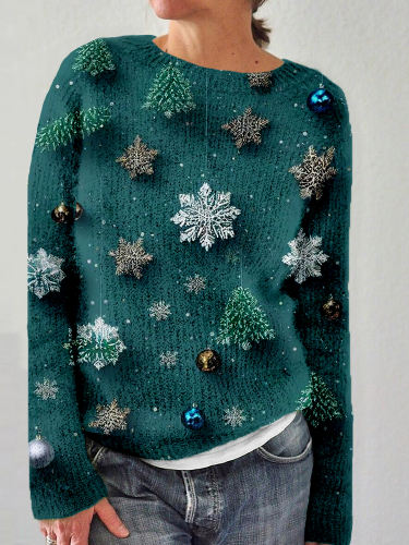 Christmas Snowflake Pattern Crew Neck Comfy Sweater