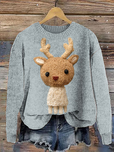 Cute Christmas Reindeer Casual Cozy Knit Sweater
