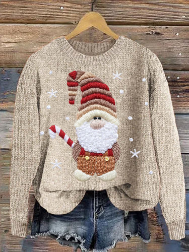 Christmas Gnome Embroidery Art Cozy Knit Sweater