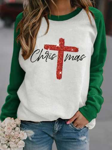 Retro Christmas Faith Cross Print Sweatshirt