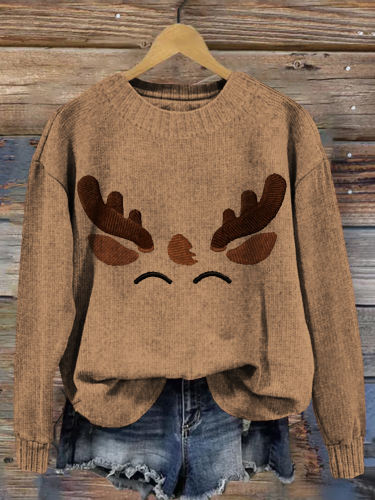 Cute Christmas Reindeer Face Graphic Cozy Sweater