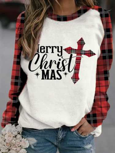 Women's Merry Christmas Cross Print Casual Sweatshirt