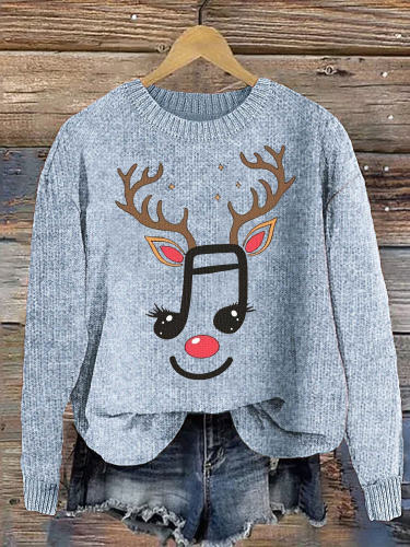 Funny Reindeer Musical Note Cozy Knit Sweater