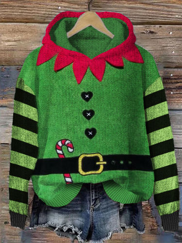 Christmas Elf Inspired Cozy Knit Hoodie