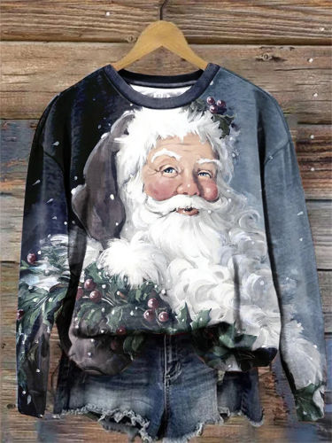 Gray Berry Santa Oversized Crewneck Sweatshirt