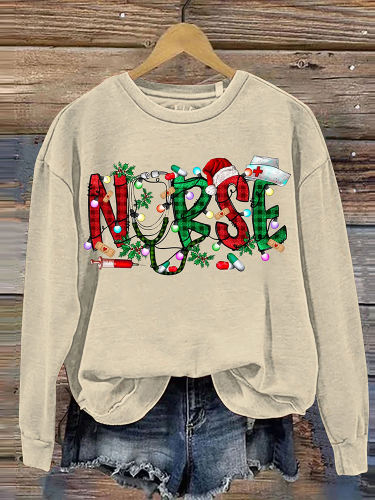 Christmas Nursing Print Casual Sweatshirt