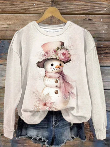 Women's Christmas Pink Snowman Print Sweatshirt