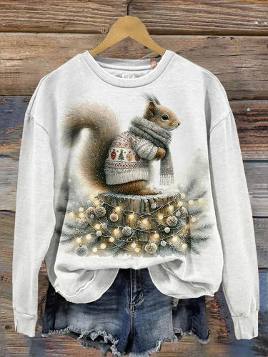 Cute Christmas Squirrel Christmas Tree Art Design Print Casual Sweatshirt
