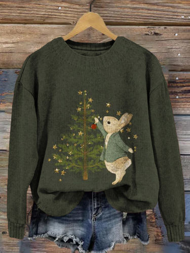 Cute Bunny & Christmas Tree Cozy Knit Sweater